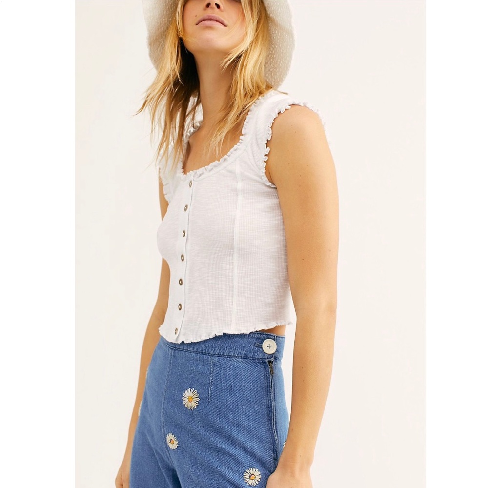 Free People Embroidered Flower Jeans Wide Legs - Picture 4 of 5